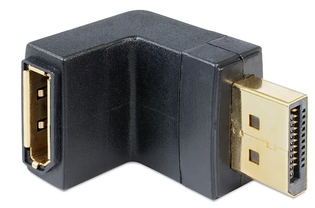 adapter, DisplayPort hona till DisplayPort hane, vinklad, svart