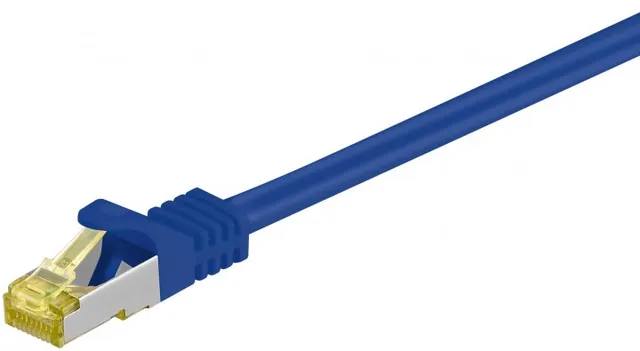 RJ45 patchkabel S/FTP (PiMF), 500 MHz, med CAT 7 råkabel, blå, 25 m LSZH halogenfri kabelhölje, koppar, RJ45-kontakt (CAT 6A)