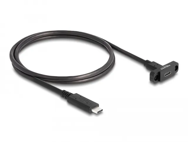 SuperSpeed USB-C hane till hona-kabel 10 Gbps 1m panelmontering - Svart