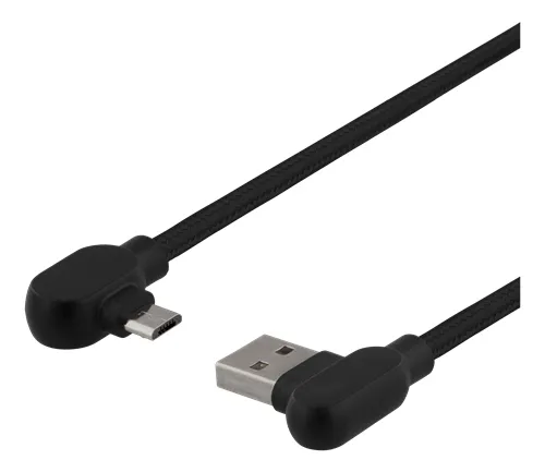 Vinklad USB-A till vinklad USB Micro-B - 1m - 3A - USB 2.0 - Svart