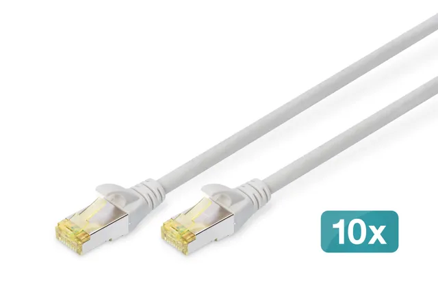 - Patch-kabel - RJ-45 (hane) till RJ-45 (hane) - 25 cm - S/FTP - CAT 6a - halogenfri, formpressad, hakfri - grå (paket om 10)