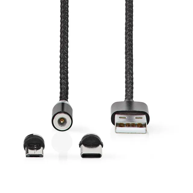 USB-kabel | USB 2.0 | USB-A Hane | USB Micro-B Hane / USB-C™ Hane | 10 W | No Data Transfer | Nickelplaterad | 2.00 m | Rund | Nylon | Svart | Låda