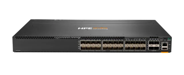HPE Aruba 6300M - Switch - L3 - Administrerad - 24 x 1 Gigabit / 10 Gigabit SFP+ + 4 x 1 Gb/10 Gb/25 Gb/50 Gb SFP56 (upplänk/stapling) - framsidan och
