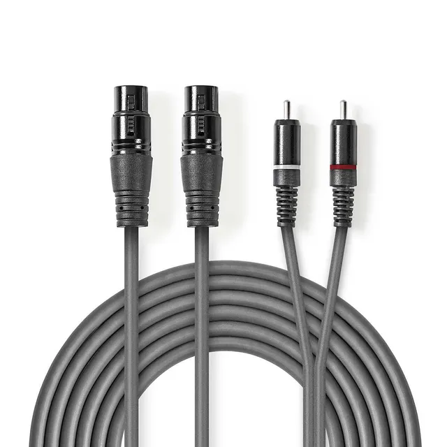 Balanserad ljudkabel | 2x XLR 3-Pin Hona | 2x RCA Hane | Nickelplaterad | 3.00 m | Rund | PVC | Mörkgrå | Kartonghylsa