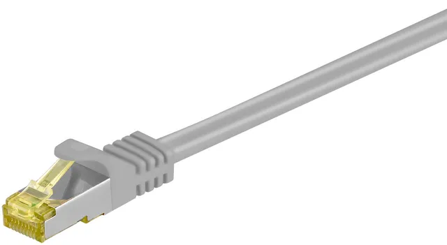 RJ45 patchkabel S/FTP (PiMF), 500 MHz, med CAT 7 råkabel, grå, 25 m LSZH halogenfri kabelhölje, koppar, RJ45-kontakt (CAT 6A)
