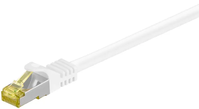 RJ45 patchkabel S/FTP (PiMF), 500 MHz, med CAT 7 råkabel, vit, 0,25 m LSZH halogenfri kabelhölje, koppar, RJ45-kontakt (CAT 6A)