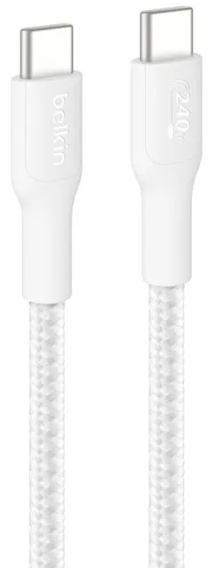 Nylonflätad Snabbladdningskabel USB-C till C, 240W 3M Vit