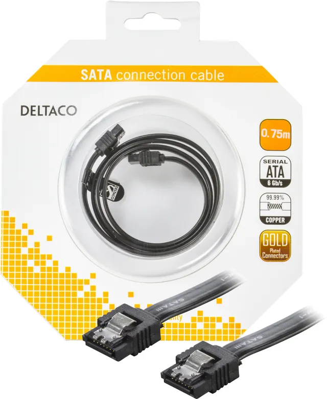 Sata 6 Gb/s 75cm, svart med låsclips.
