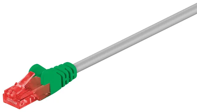 CAT 6 korsad patchkabel, U/UTP, grå, grön kopparklädd aluminiumledare (CCA), 1 m