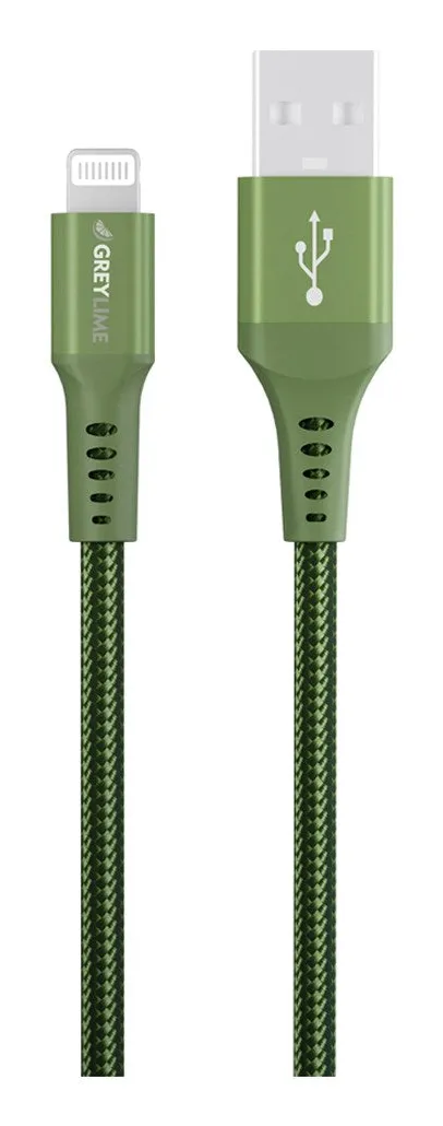 Braided USB-A to Lightning Cable Green 3 m
