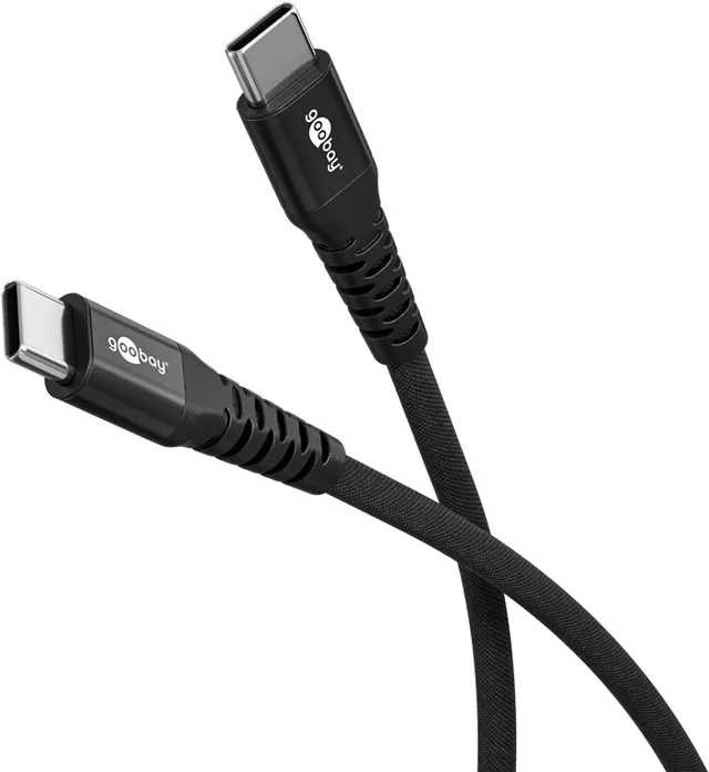 USB-C™ supersoft textilkabel med metallkontakter, 3 m, svart elegant och extra robust anslutningskabel för enheter med USB-C™-port