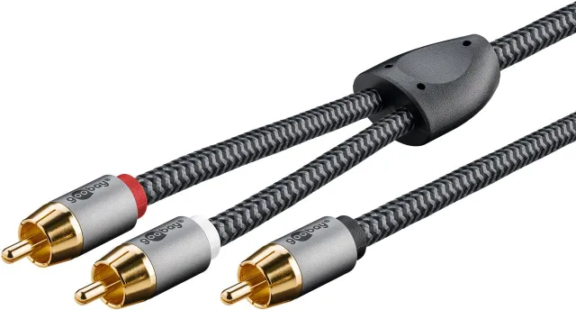 RCA-splitterkabel, 5 m, Sharkskin Grey Cinch kontakten (woofer, Center) > 2x Cinch kontakten (woofer)