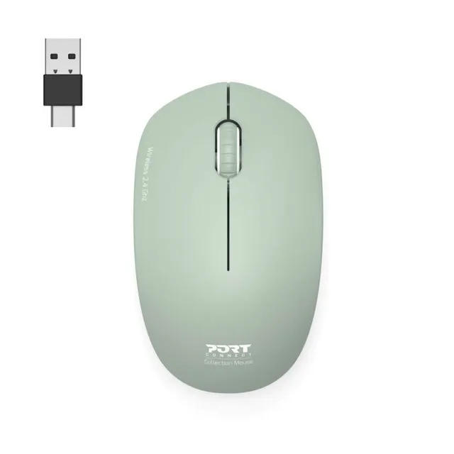 PORT Connect Collection - Mus - höger- och vänsterhänta - optisk - 3 knappar - trådlös - 2.4 GHz - USB / USB-C trådlös mottagare - oliv