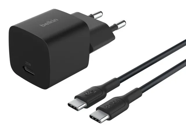 BoostCharge - Strömadapter - PPS-teknik - 25 watt - PD 3.1/PPS, Fast Charge (USB-C) - på kabel: USB-C - med USB-C-kabel (1m)