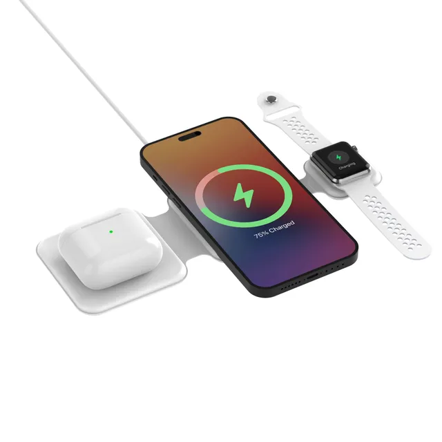 PRO 3-i-1 trådlös laddare 15W. 1 m. vit