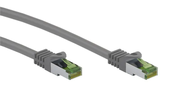 GHMT-certifierad CAT 8.1 patchkabel, S/FTP (PiMF), grå kopparledare, LSZH halogenfri kabelhölje, 1 m