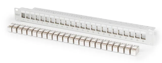 - Patch-panel - modulär - rackmontering - CAT 6a - RJ-45 X 24 - ljusgrå, RAL7035 - 1U - 19