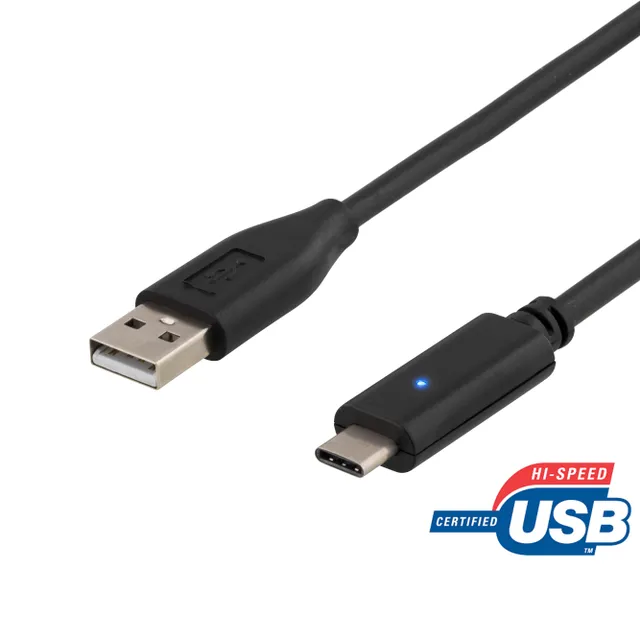 USB 2.0 kabel, Typ C - Typ A hane, 2m, svart