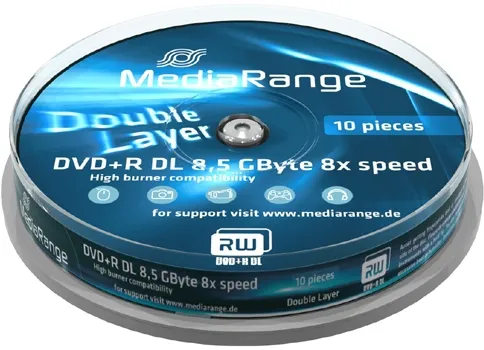 - 10 x DVD+R DL - 8,5 GB (240min) 8x - spindel