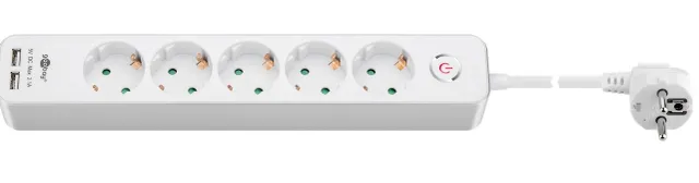 5-way w/switch - 2xUSB ports - Vit - 1.5m
