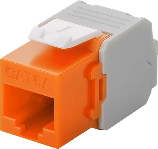 Keystone-modul RJ45 CAT 6A, UTP 16,5 mm bred, krokodiltyp, klämlist för verktygslös IDC-montering
