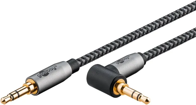 Ljudanslutningskabel AUX, 3,5 mm stereo, 90°, 0,5 m, Sharkskin Grey Pawl 3,5 mm plugg (3-stift, Stereo) > Pawl 3,5 mm plugg (3-stift, stereo) 90 °