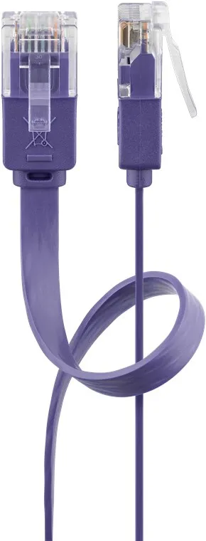 CAT 6 platt patchkabel, U/UTP, violett kopparledare (CU), 2 m