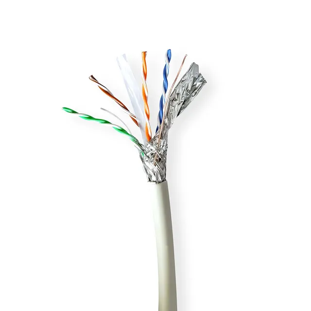 CAT6a nätverkskabel rulle | Solid | SF/UTP | Bar koppar | 305 m | Inomhus | Rund | LSZH | Grå | Dragkorg