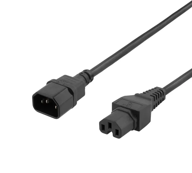 Extension cord IEC C15, IEC C14, 1m, black