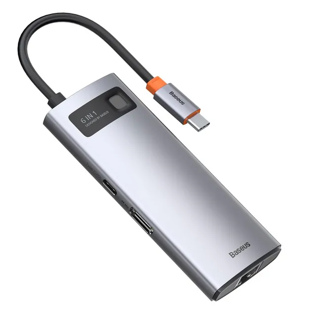 Hub 6in1 Metal Gleam Series USB-C to 3x USB 3.0 + HDMI + USB-C PD + Ethernet RJ45 USB Hub - USB 3.0 - 6 porte - Grey