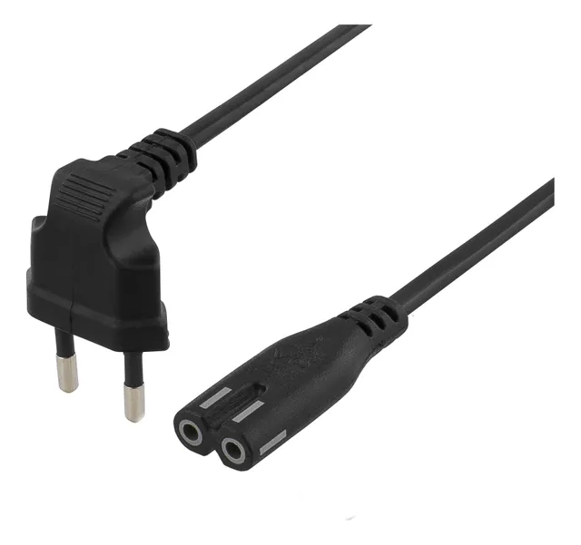 ojordad apparatkabel, vinklad CEE 7/16, IEC60320 C7, 3m, svart