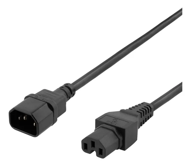 2m jordad kabel IEC 60320 C15 - IEC6320 C14, 250V/10A, svart