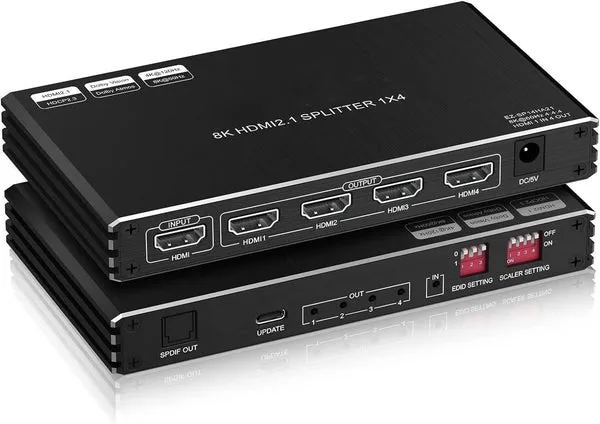 1 till 4 HDMI 2.1 Splitter 8K 60Hz 4K120Hz VRR Free-/G-Sync CEC, S/Pdif Extractor