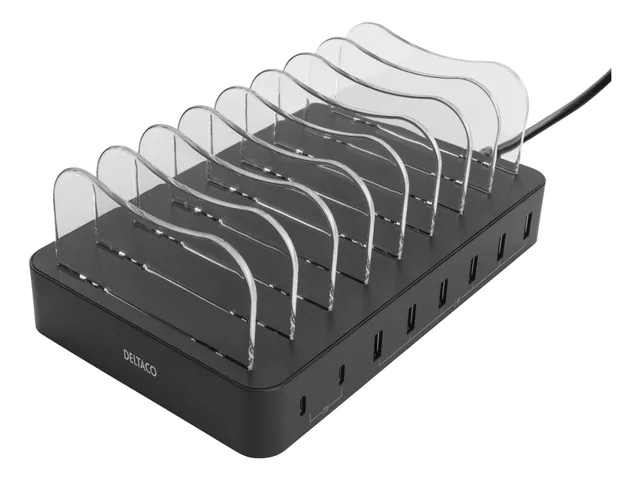 USB charging station 6x USB-A, 2x USB-C PD, total 75W, black