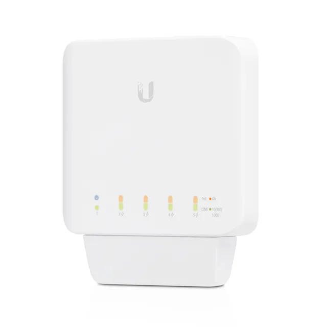 UniFi Switch USW-FLEX - Switch - Administrerad - 4 x 10/100/1000 (PoE) + 1 x 10/100/1000 (PoE) - väggmonterbar, pålmonterbar - PoE (46 W)