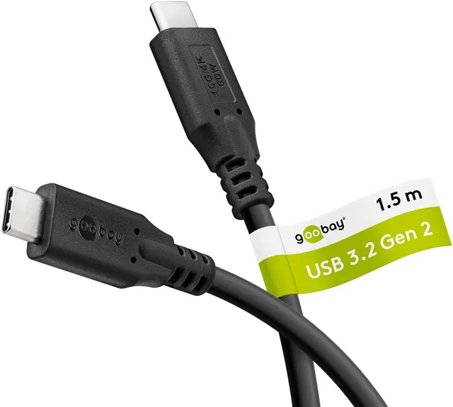 USB-C™-kabel, USB 3.2, 60 W, 10 Gbit/s, Power Delivery, 1,5 m USB-C™-kontakt > USB-C™-kontakt