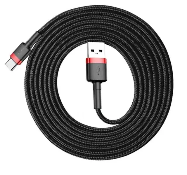 USB-A till USB-C - 2A - 3m - Röd / Svart