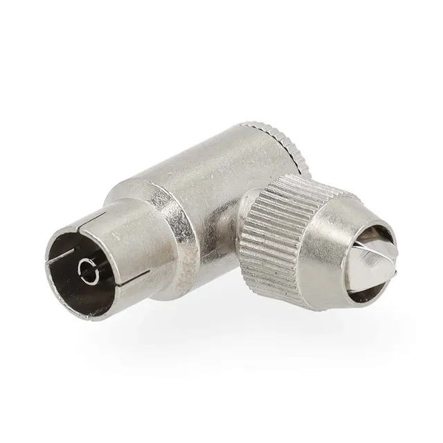 IEC (coax) | Vinklat 90° | Hona | Nickelplaterad | 75 Ohm | Skruva | Kabel input diameter: 7.0 mm | Metall | Silver | 2 st. | Låda