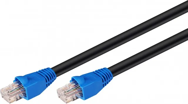 CAT 6 patchkabel för dragning utomhus, U/UTP, svart kopparklädd aluminiumledare (CCA), dubbelt yttre hölje (PE), 15 m
