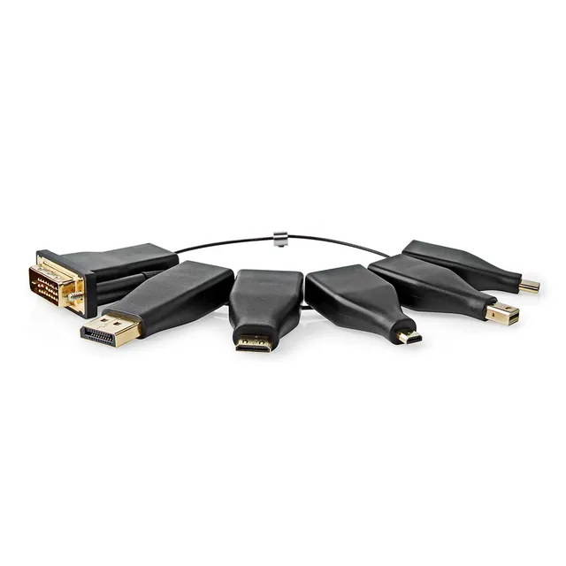 HDMI™ Adapter | DisplayPort Hane / DVI-D 24+1-Pin Hane / HDMI™ Micro kontakt / HDMI™ Mini kontakt / Mini DisplayPort Hane / USB-C™ Hane | HDMI™ Utgång | Guldplaterad | Rak | PVC | Svart | 1 st. | Låda