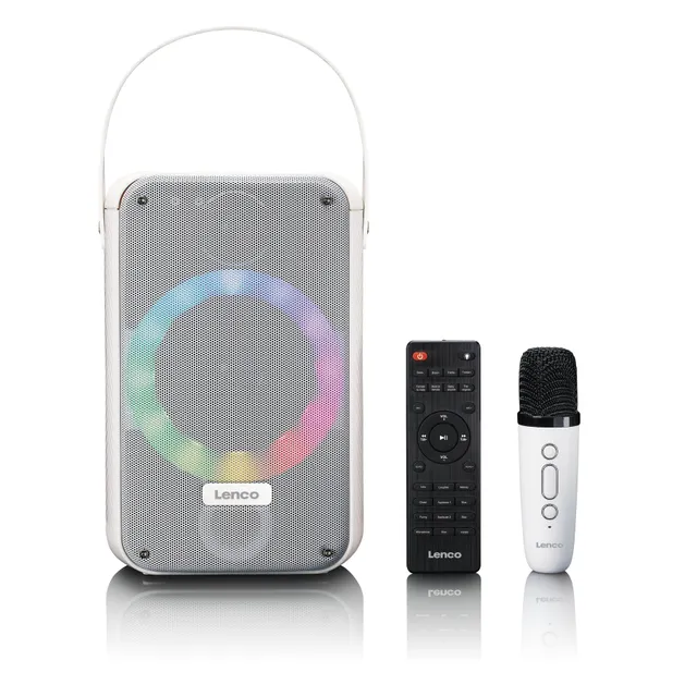 Karaokesystem med Bluetooth®, uppladdningsbart batteri, trådlös karaokemikrofon och disco-LED-belysning Vit
