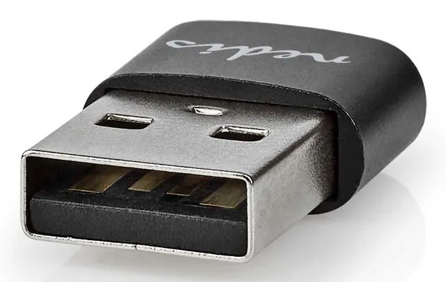 USB-A Adapter | USB 2.0 | USB-A Hane | USB-C™ Hona | 480 Mbps | Rund | Nickelplaterad | Svart | Låda