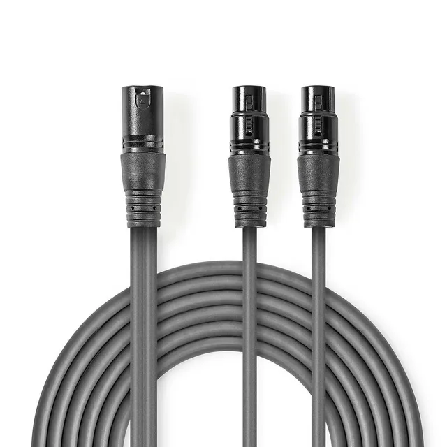 Balanserad ljudkabel | XLR 3-stifts hane | 2x XLR 3-Pin Hona | Nickelplaterad | 1.50 m | Rund | PVC | Mörkgrå | Kartonghylsa