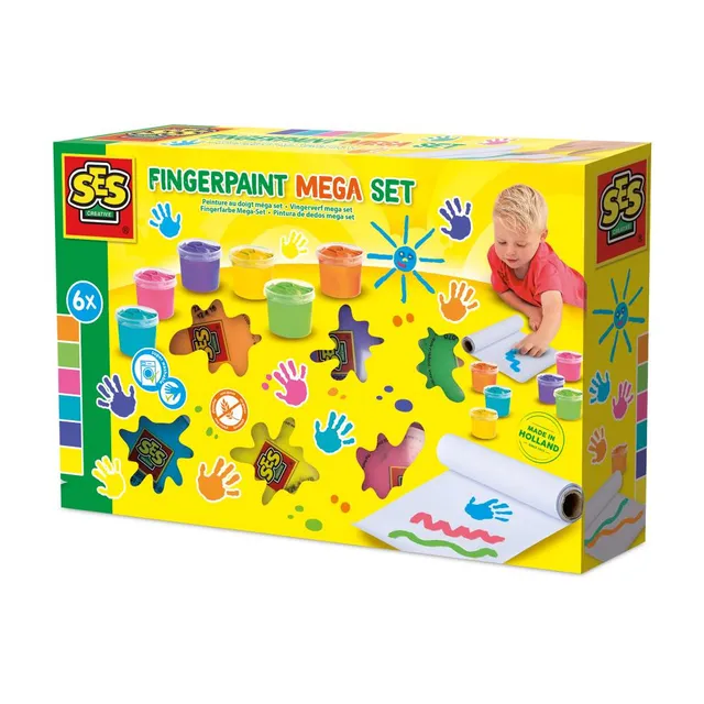 Finger Paint Mega Set 6 Colours x 110ml - Includes 2-Metre Paper Roll