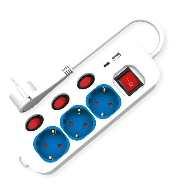 - power strip - 3-way individual on/off switches - 3600 Watt