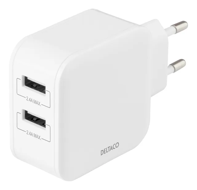 Wall charger with dual USB-A ports 4.8 A.