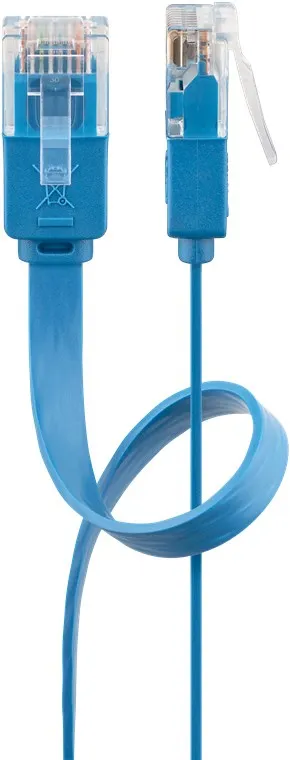 CAT 6 platt patchkabel, U/UTP, blå kopparledare (CU), 2 m