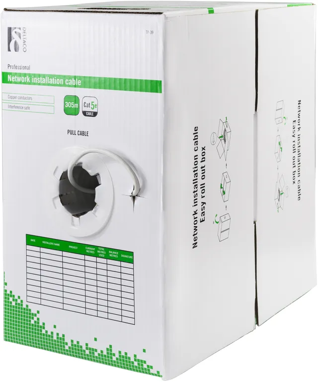 U/UTP installationskabel, Cat5e, 305m, vit (TP-39)