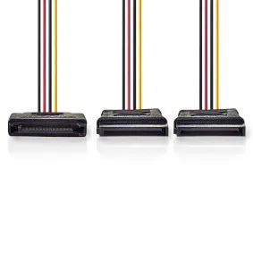 Intern Strömkabel | SATA 15-Pin Hane | 2x SATA 15-Pin Hona | Guldplaterad | 0.15 m | Rund | PVC | Mångfärgad | Låda