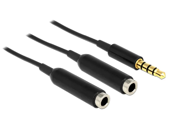 DeLOCK Ljudsplitter - 4-poligt minijack hona till 4-poligt minijack hane - 25 cm - svart